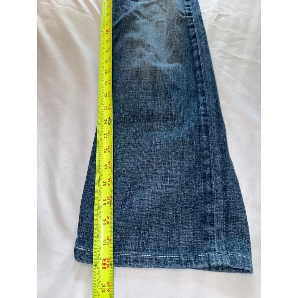 BKE Aiden Straight Leg Jeans Mens 34 Medium Wash Distressed Thick Stitch Denim